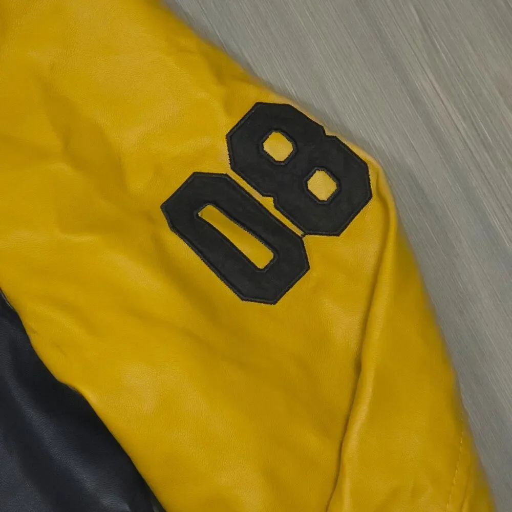 Vintage Style Faux Leather Varsity Jacket Yellow Black Bomber